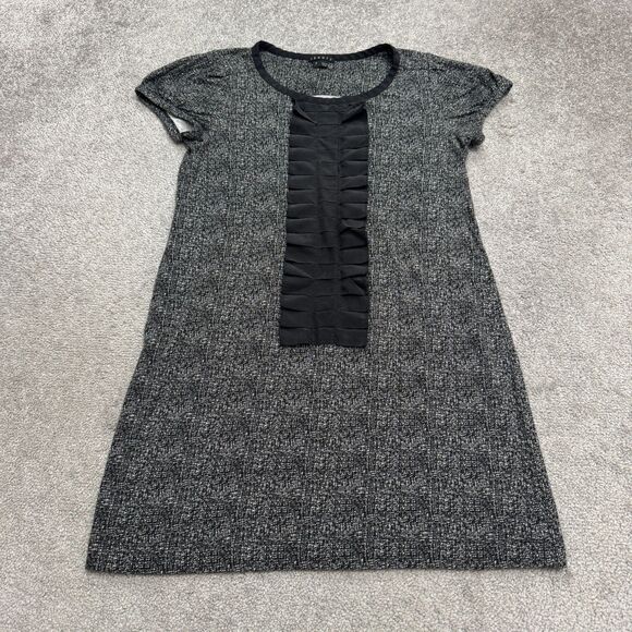 Theory Ginny Tweed Ruffle Silk Midi Shift Dress Womens XS Petite Black White - Picture 1 of 16